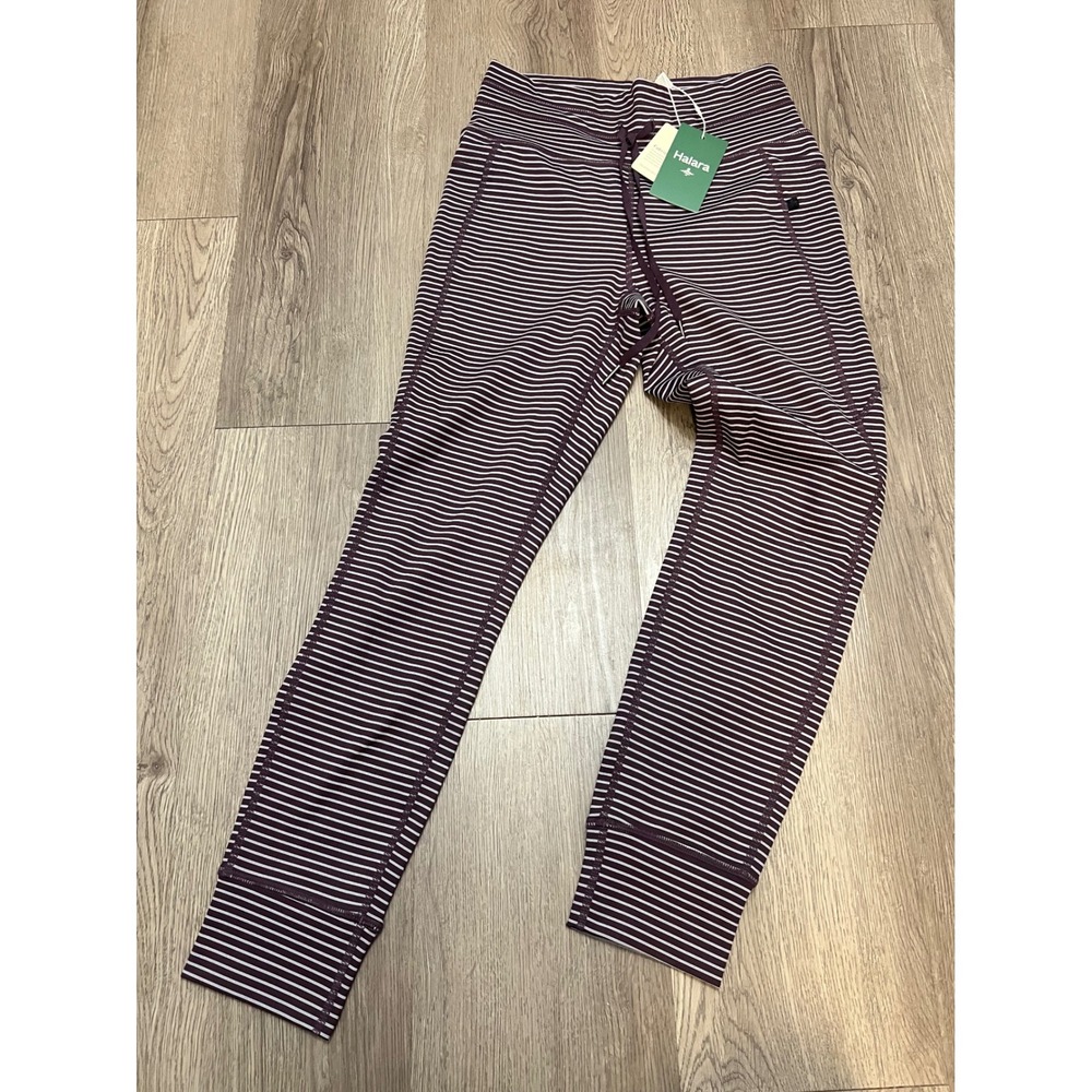 Halara Womens Striped High Waisted 7/8 Leggings Purple White Size M NWT